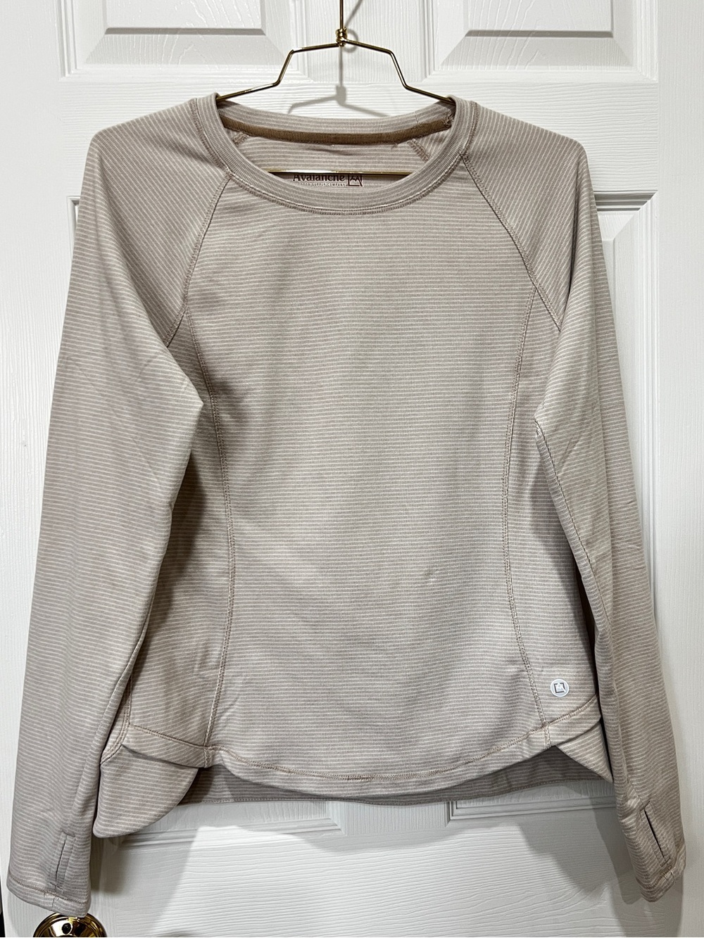 Avalanche Ultra Soft Long Sleeve Top taupe Stripe Size Large Long Sleeve Crew